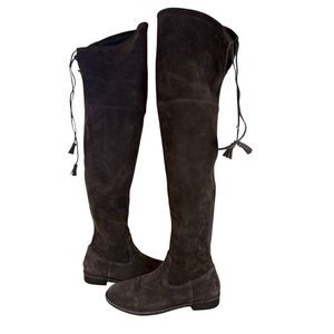 Frye Brown Suede Over-the-Knee Flat Boots with Tie Detail Size 8M